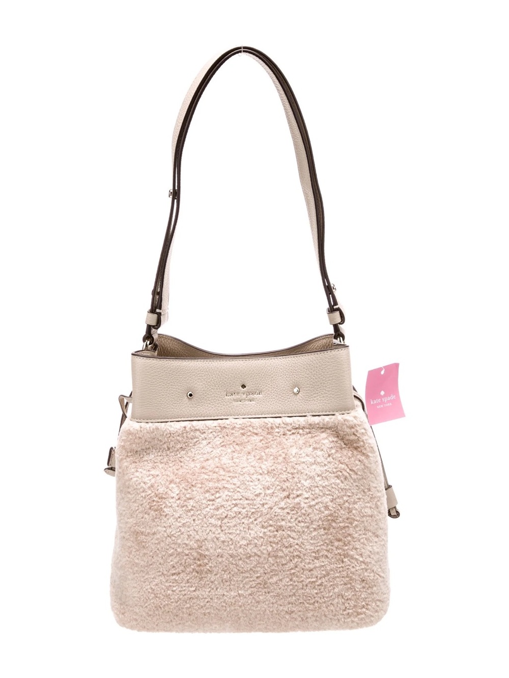 kate spade Soft Beige Shearling Shoulder Bag with Leather Trim